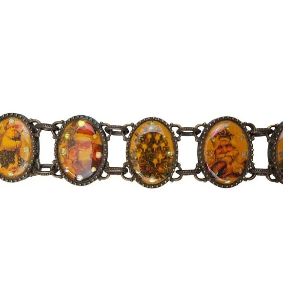 Vintage Avon Christmas Bracelet Santa Panel Nina Ricci Signed Victorian Style - Picture 5 of 7